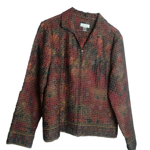 Christopher & Banks Womans Zip Up Jacket Brown Orange Red Autumn Fall - Picture 1 of 5